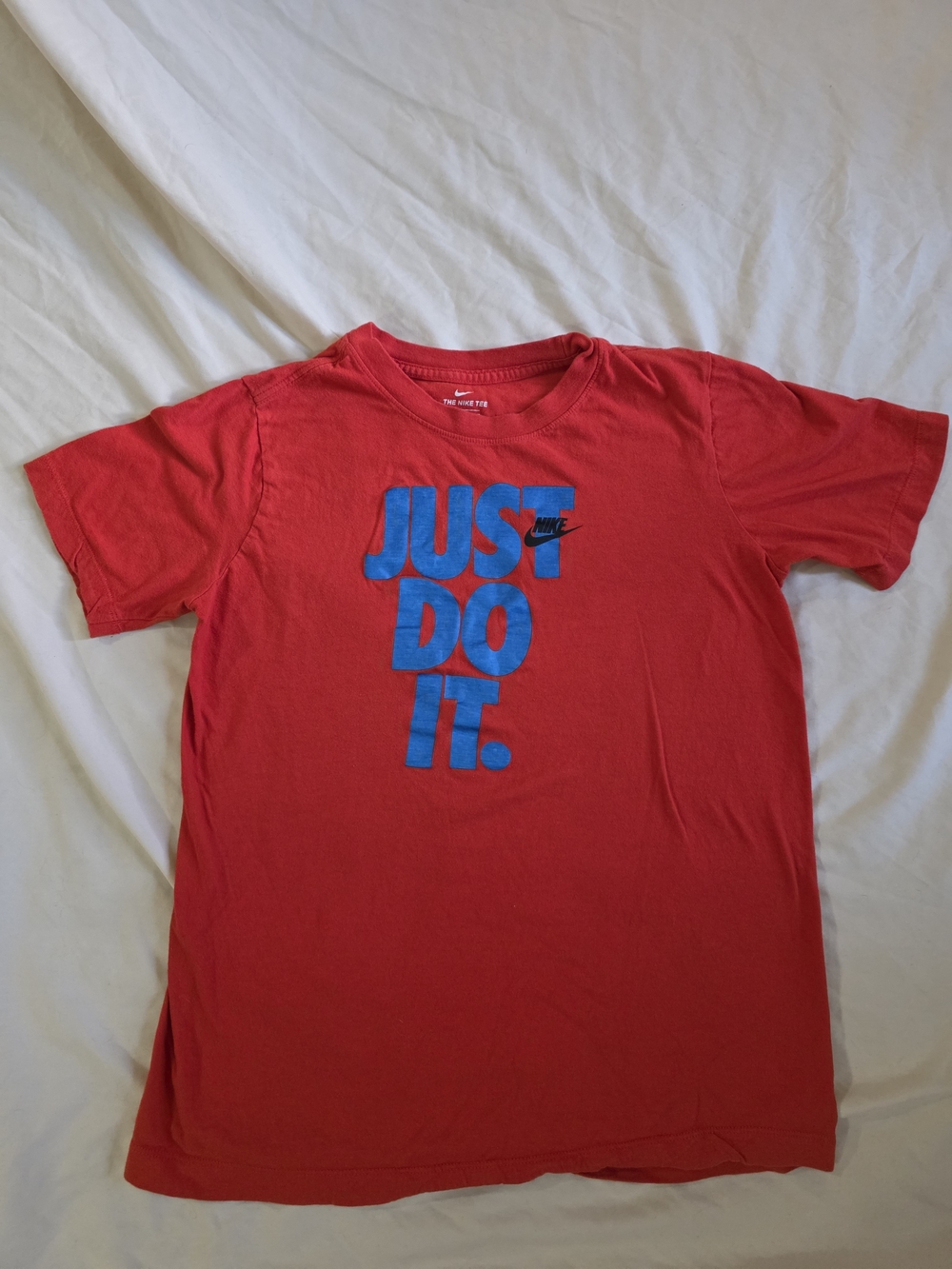 Boy's Nike Red Short-Sleeve Tee with Blue "Just Do It." Graphic